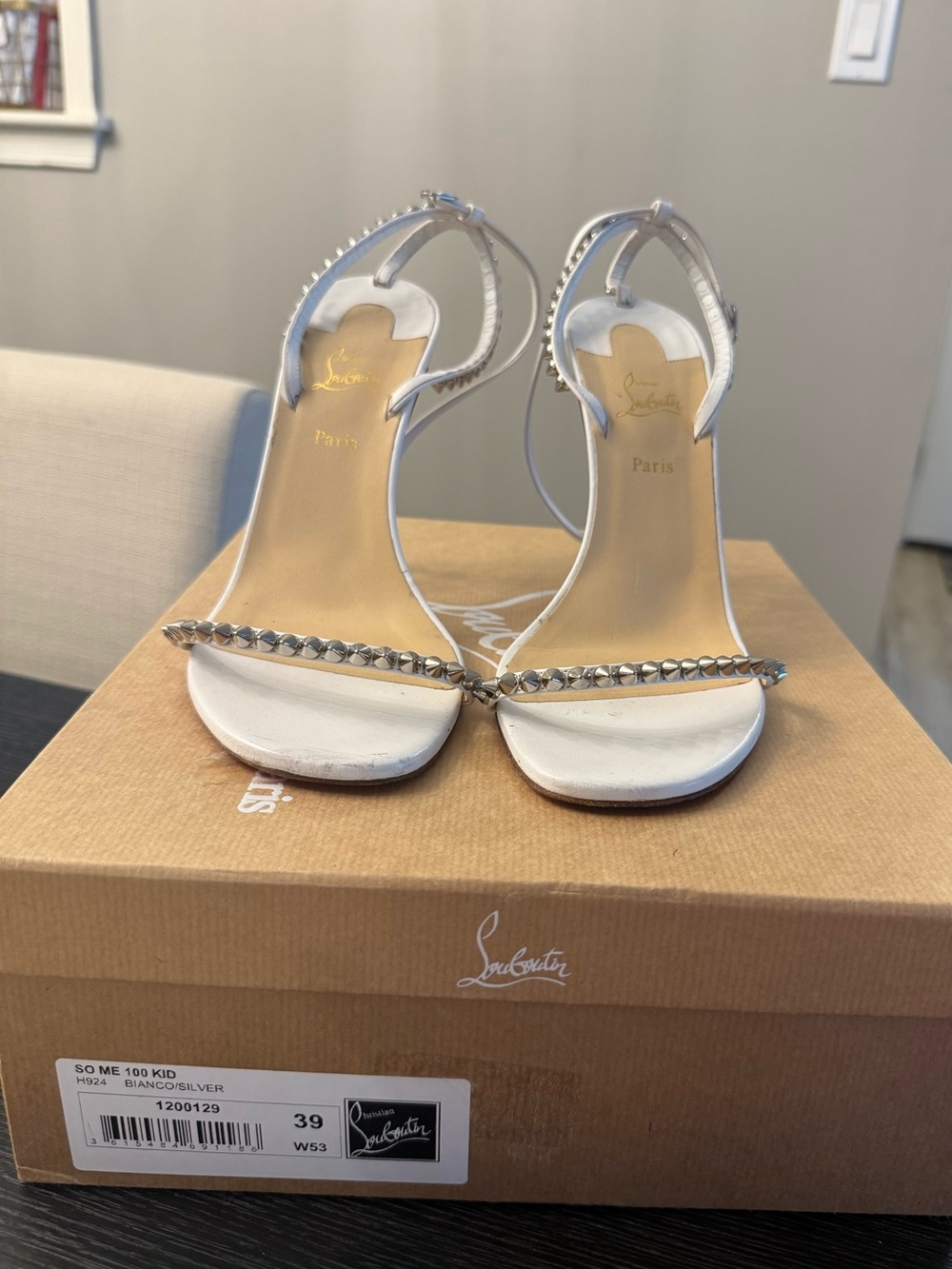 Christian Louboutin So Me White Spiked Strappy